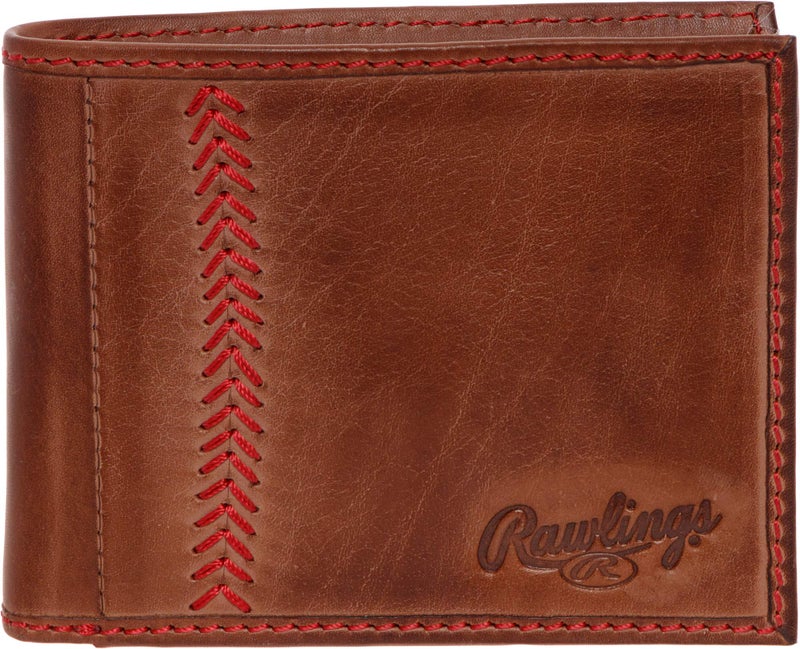 Rawlings Mens Tanned-leather Baseball Stitch Embroidered Wallet - (Dark Brown) - Image 1